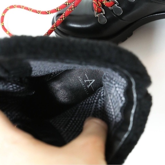 New Aquatalia Jamie leather shearling ankle boots block heel red laces shoes 5.5 - Picture 7 of 9